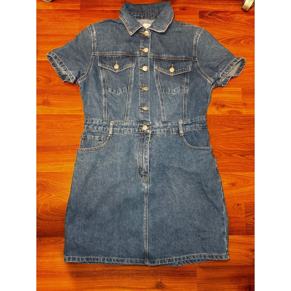 Forever21 Blue Denim Button Up Short Sleeve Mini Dress